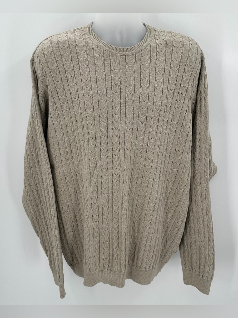 IZOD Sweater Mens XL Beige Tan Cotton Cable Knit Pullover Classic Basic Office